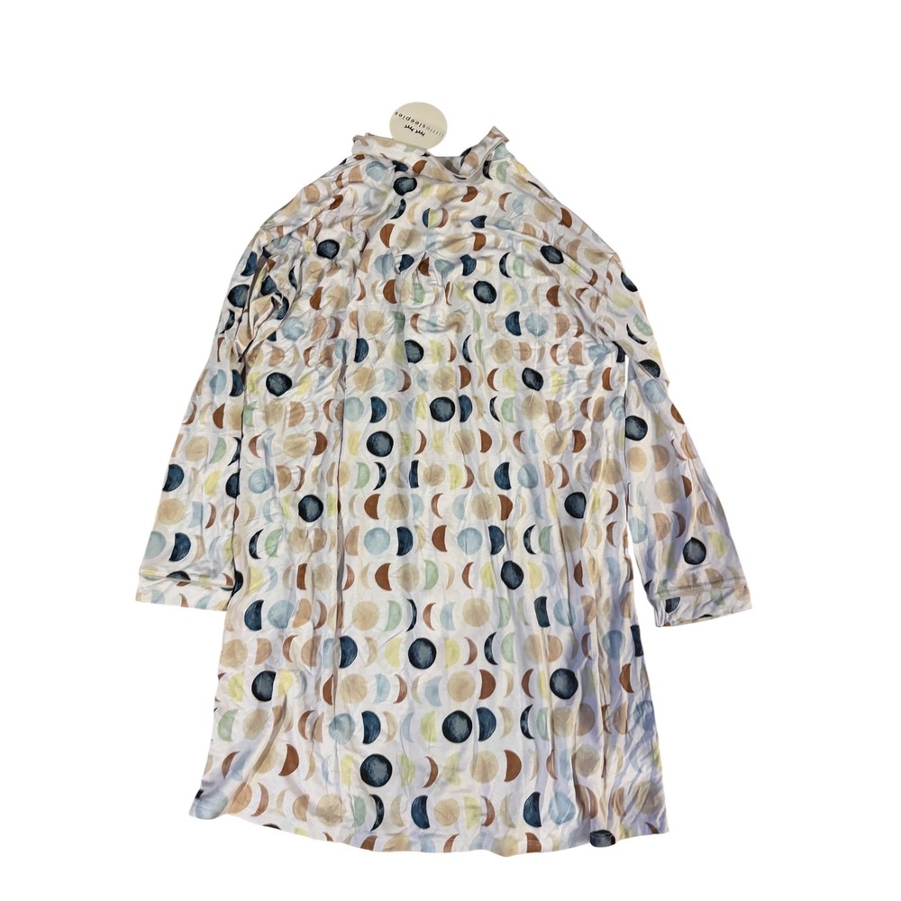 Little Sleepies Lunas Moon Phase Bamboo Pajama Dress White L NWT Button Front - Picture 2 of 3